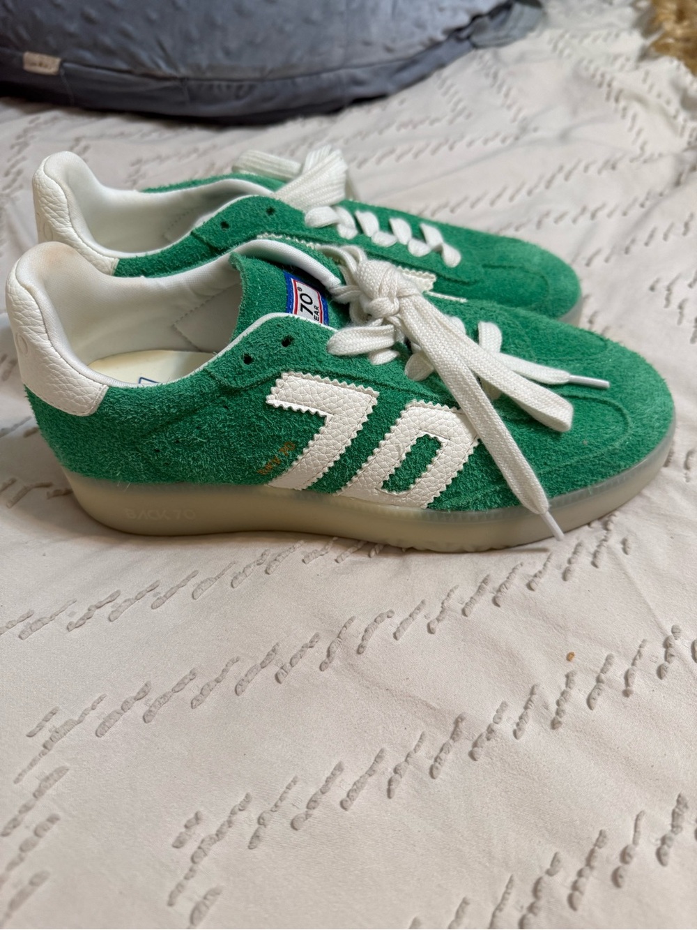Green Suede Athletic Sneakers with White Accents